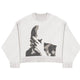 Women's white cropped sweater with monochrome graphic