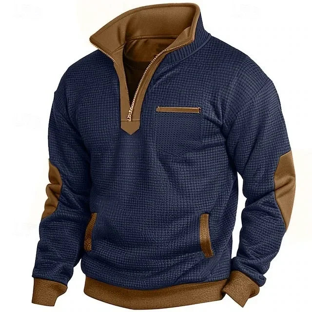Men's textured quarter-zip sweatshirt with mock neck and contrast panels