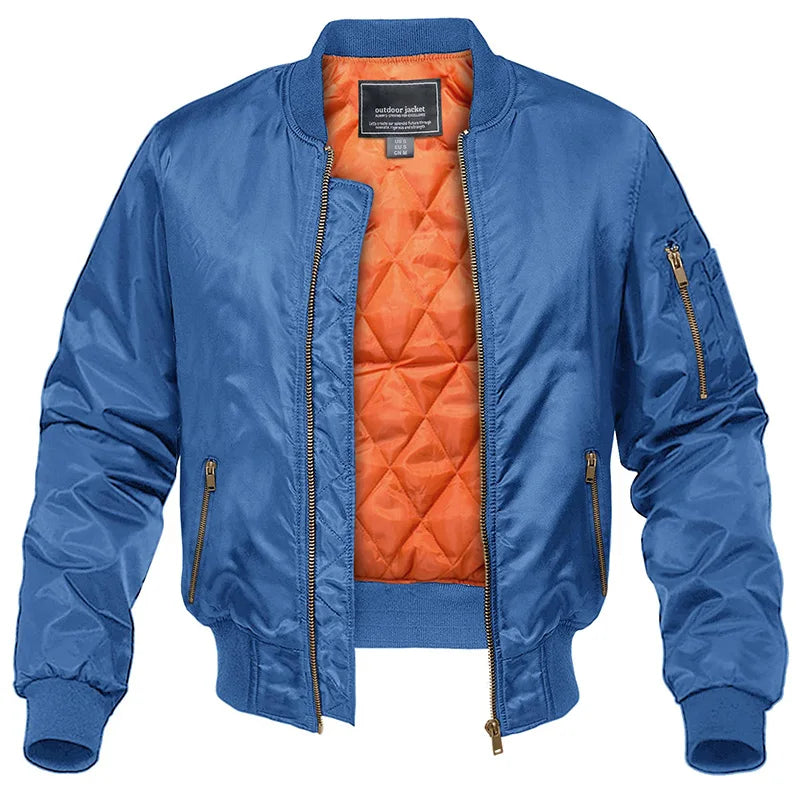 Men's quilted bomber jacket with zip front and side pockets