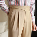 Men's high rise pleated straight leg trousers with side pockets