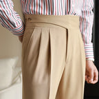Men's high rise pleated straight leg trousers with side pockets