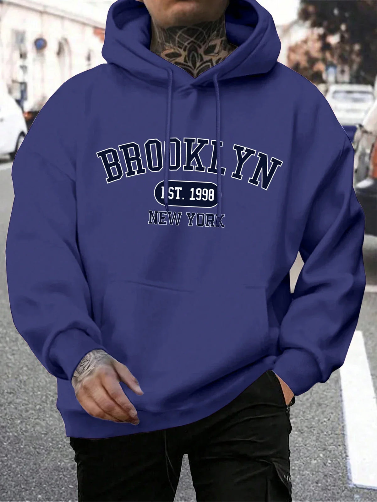 Men's long-sleeve graphic hoodie with drawstring hood and kangaroo pocket