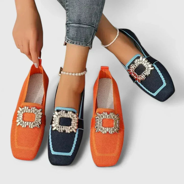 Women's square-toe loafers with embellished buckle detail