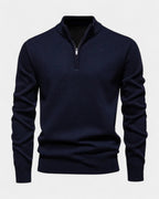 Men's long-sleeve quarter-zip jumper with ribbed mock neck and cuffs