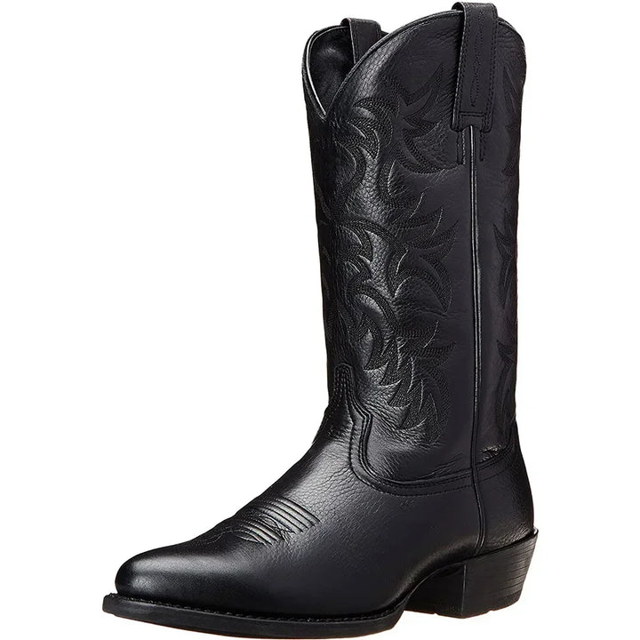 Women's blue embroidered ankle boots with side zipper and low heel