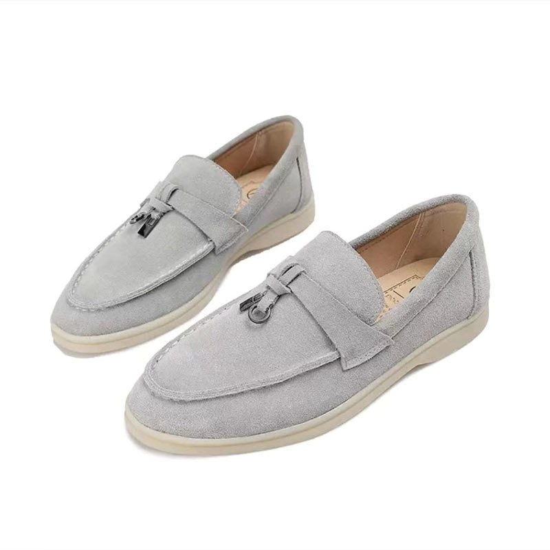 Women's pointed toe loafers with strap and flat sole