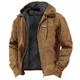 Men's hooded workwear jacket with zip front and utility pockets