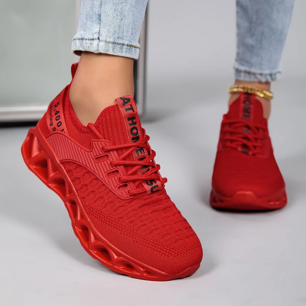 Women's textured knit lace-up sneakers with sculpted sole