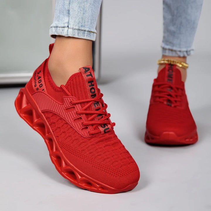Women's textured knit lace-up sneakers with sculpted sole