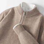 Men's half-zip mock neck jumper with long sleeves and ribbed trims