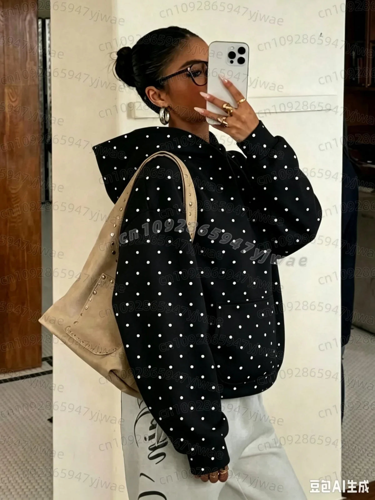 Women's oversized camouflage hoodie with hood and front kangaroo pocket