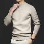 Men's long-sleeve mock neck sweater with ribbed trims