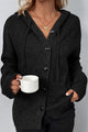 Women's hooded knitted cardigan with button front and ribbed trims
