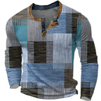 Men's multicolour patchwork shirt with stand collar and long sleeves