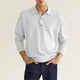 Men's long sleeve knitted polo shirt with collared neckline and button placket