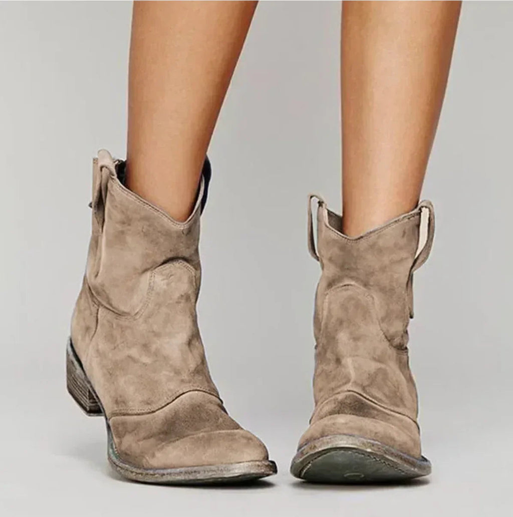 Women's slouch ankle boots with pull tabs and block heel
