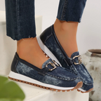 Women's patterned loafers with double buckle trim and ridged soles
