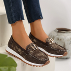 Women's patterned loafers with double buckle trim and ridged soles