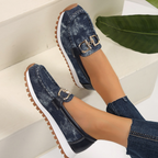Women's patterned loafers with double buckle trim and ridged soles