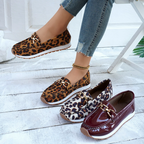 Women's leopard print loafers with gold-tone penny strap detail
