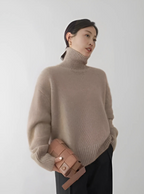 Women's plain turtleneck sweater with ribbed collar and cuffs