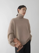 Women's plain turtleneck sweater with ribbed collar and cuffs