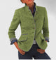 Women's button front jacket with Mandarin collar, long sleeves and contrast-trimmed pockets