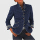 Women's button front jacket with Mandarin collar, long sleeves and contrast-trimmed pockets