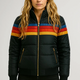 Women's padded hooded windbreaker jacket with horizontal stripes