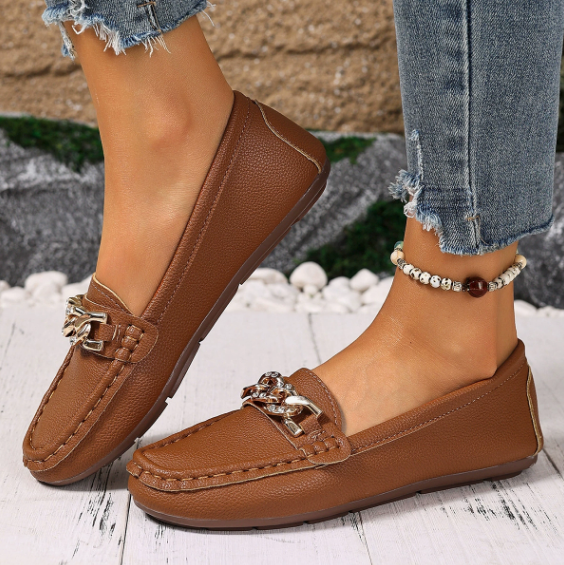 Women's flat loafers with embellished buckle detail