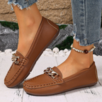 Women's flat loafers with embellished buckle detail