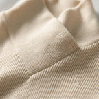 Women's fitted ribbed turtleneck sweater with crossover high neck and long sleeves
