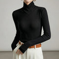 Women's fitted ribbed turtleneck sweater with crossover high neck and long sleeves
