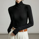 Women's fitted ribbed turtleneck sweater with crossover high neck and long sleeves