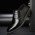 Men's pointed-toe lace-up dress shoe with low heel
