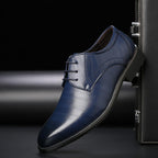 Men's pointed-toe lace-up dress shoe with low heel