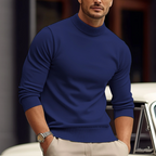 Men's fitted mock neck sweater with long sleeves and ribbed trims