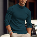 Men's fitted mock neck sweater with long sleeves and ribbed trims