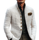 Men's white textured jacket with stand collar and button front