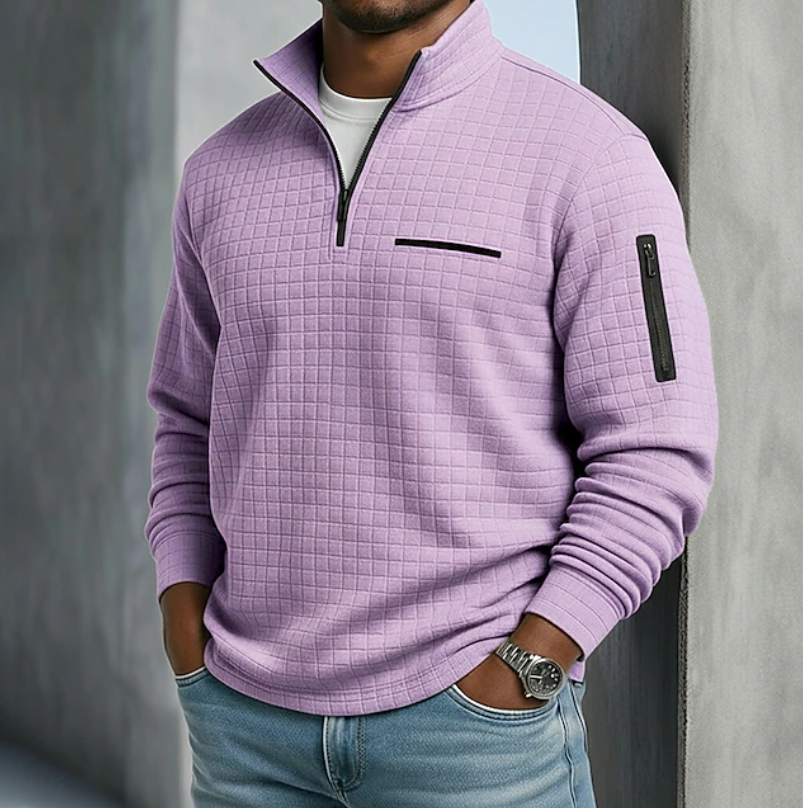 Men's textured quarter-zip jumper with mock neck and zipped pockets