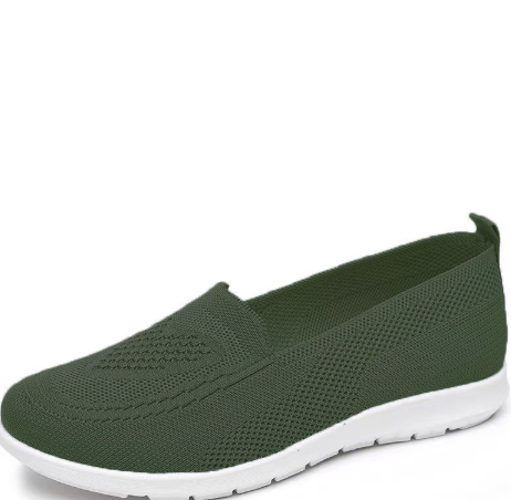 Women's knitted slip-on walking trainer with white flat sole