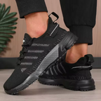 Knit lace-up sneakers with pull tabs, contrasting side trim and textured sport soles