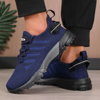 Knit lace-up sneakers with pull tabs, contrasting side trim and textured sport soles
