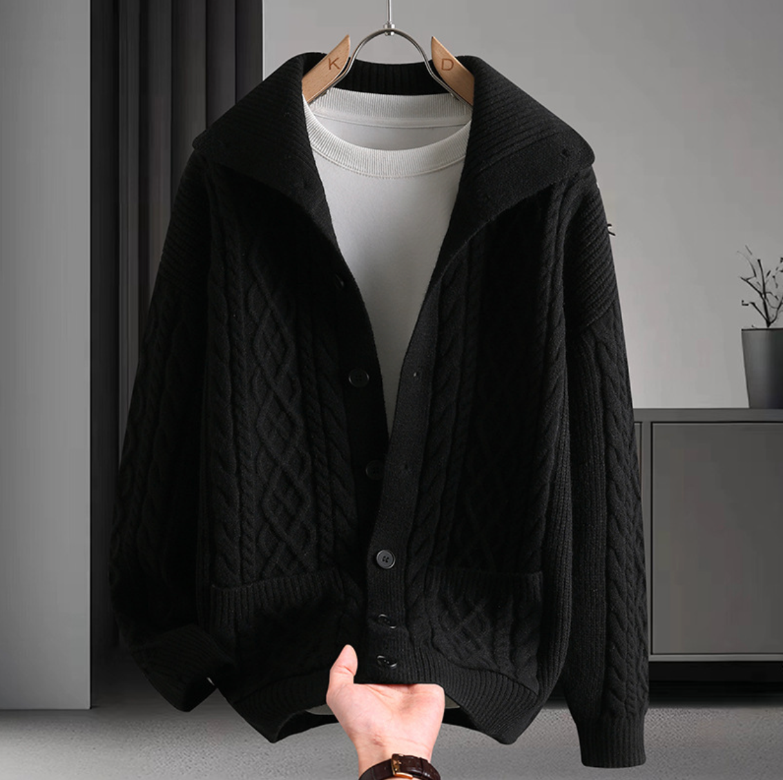 Women's knit maxi dress with asymmetric neckline and one long sleeve