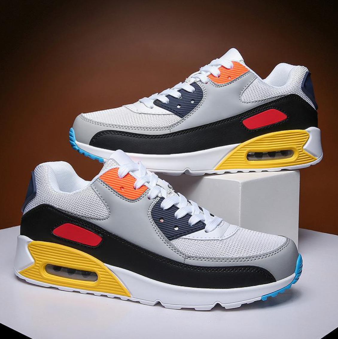 Air cushion lace-up sneakers with chunky layered sole