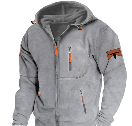 Men's full-zip hooded sweatshirt with zipped pockets and long sleeves