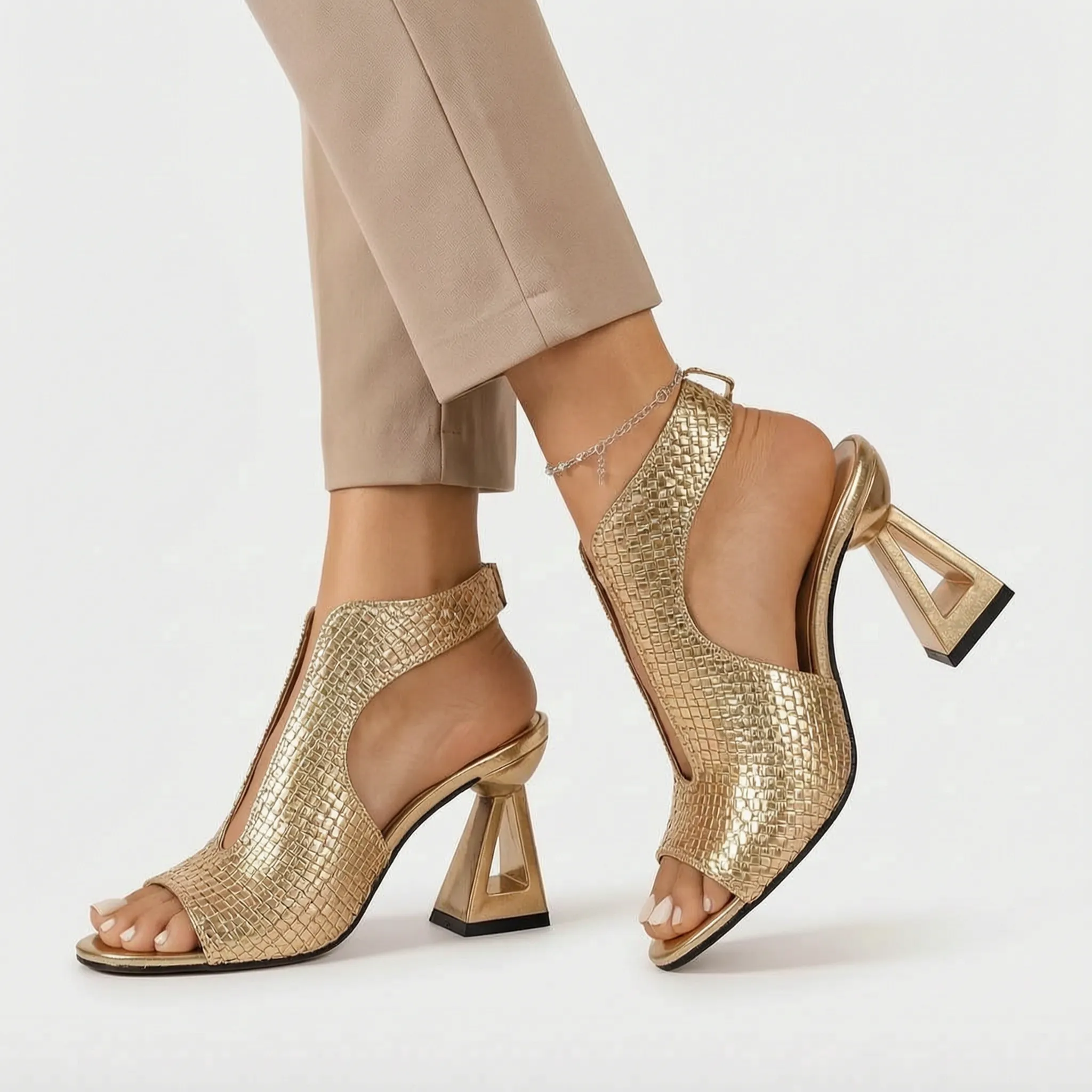 Sculptica  - Sculptural Block Heeled Sandals Evening Dinner Events