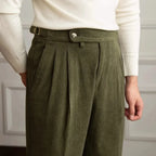 Women's pleated wide-leg corduroy trousers with high waist