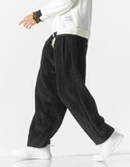Men's wide-leg ribbed corduroy trousers with drawstring waist
