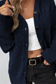 Women's hooded knitted cardigan with button front and ribbed trims